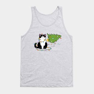 Christmas Tree Knocked Over By Tuxedo Cat Meowy Christmas Tank Top